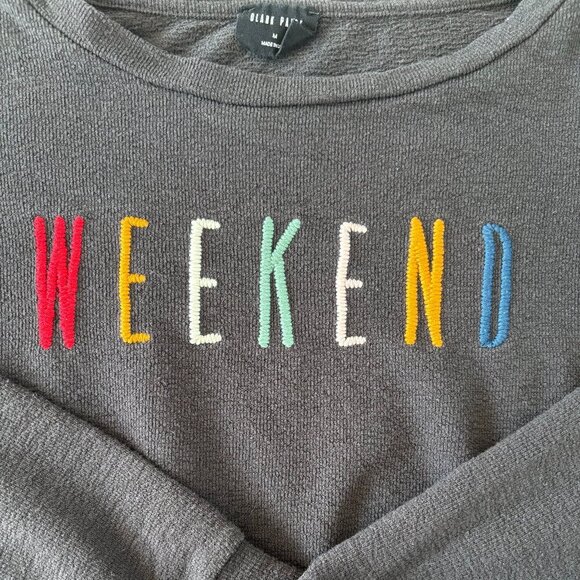 Blank Paige Gray Cropped "Weekend" Long Sleeve Sweatshirt Size Medium‎ - Picture 5 of 10